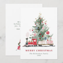 Watercolor Kerstboom Speelgoed Trein