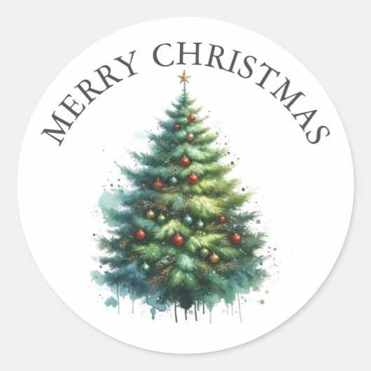 Watercolor Kerstboom Sticker (Voorkant)