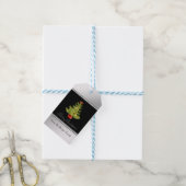 Watercolor Kerstboom, Zwart, Zilver Cadeaulabel (Met Touw)