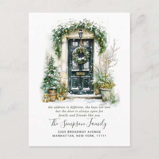 Watercolor Kerstdeur Bewegende Aankondiging Briefkaart (Voorkant)
