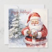 Watercolor Kerstelijke Kerstman Feestdagenkaart (Voorkant)