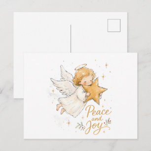 Watercolor Kerstengel met Ster Briefkaart