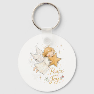 Watercolor Kerstengel met Ster Sleutelhanger
