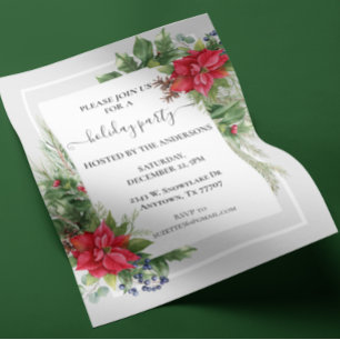 Watercolor Kerstfeest Borrel Bloemige Poinsettia Flyer