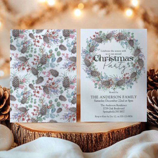 Watercolor Kerstfeest Botanische Krans Kaart
