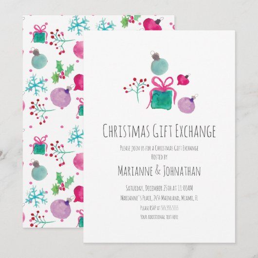 Watercolor Kerstfeest Cadeau Uitwisseling Kaart (Voorkant / Achterkant)