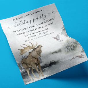 Watercolor Kerstfeest Party Sneeuw Landschap eland Flyer