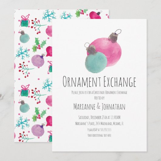Watercolor Kerstfeest Versiering Uitwisseling Kaart (Voorkant / Achterkant)