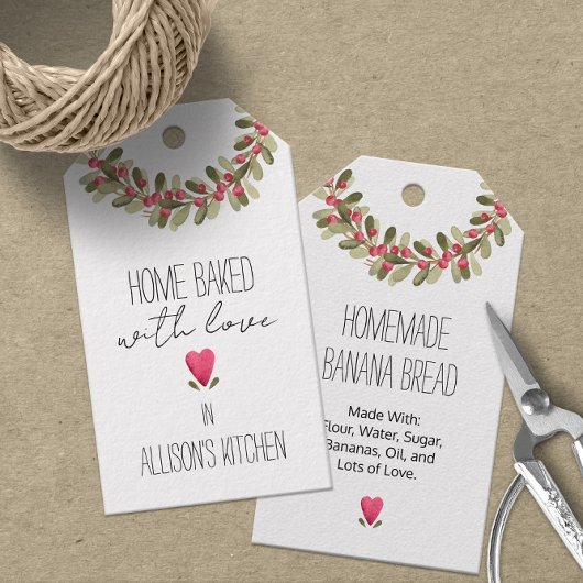 Watercolor Kerstgroen  💖🎄 Gebakken Met Liefde  Cadeaulabel