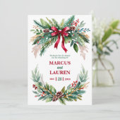 Watercolor Kerstgroen Huwelijksuitnodiging Kaart (Staand voorkant)