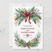 Watercolor Kerstgroen Huwelijksuitnodiging Kaart (Achterkant)