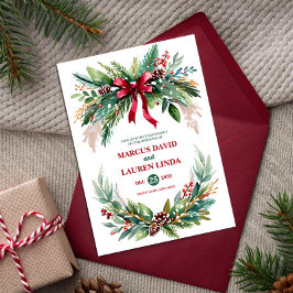 Watercolor Kerstgroen Huwelijksuitnodiging Kaart