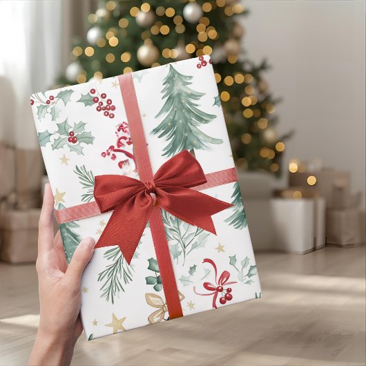 Watercolor Kerstgroen Inpakpapier