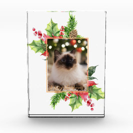 Watercolor Kerstgroen met poinsettia Fotoblokken
