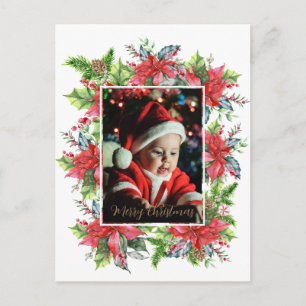 Watercolor Kerstgroen met poinsettia Post Briefkaart