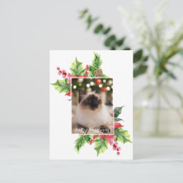Watercolor Kerstgroen met poinsettia Post Briefkaart