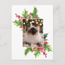 Watercolor Kerstgroen met poinsettia Post Briefkaart