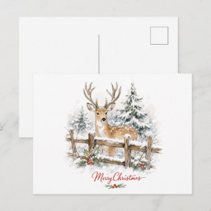 Watercolor Kersthert in de Sneeuw Briefkaart
