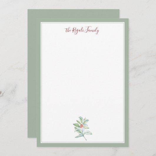 Watercolor Kersthulst en Bessen Notitiekaarten Notitiekaartje (Voorkant / Achterkant)