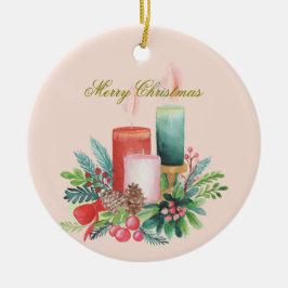 Watercolor Kerstkaarsen Sieraad Keramisch Ornament