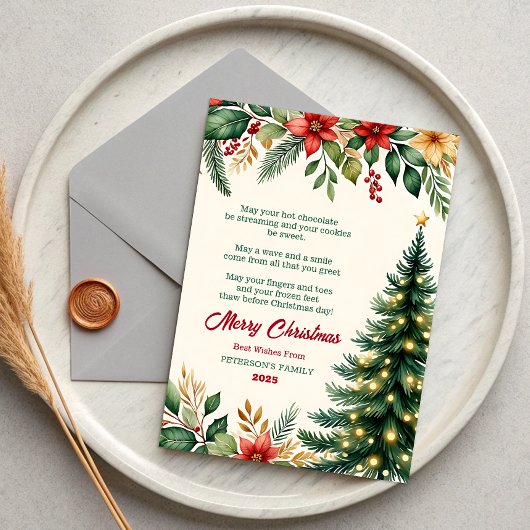 Watercolor Kerstkaart met Bloemen Kaart