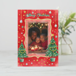 Watercolor kerstkaart met eigen foto kaart