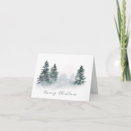Watercolor Kerstkaart met Groene Bomen Feestdagen Kaart