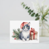 Watercolor Kerstkat met Cadeau Feestdagenkaart (Staand voorkant)