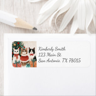 Watercolor Kerstkatten Retouradres Etiket