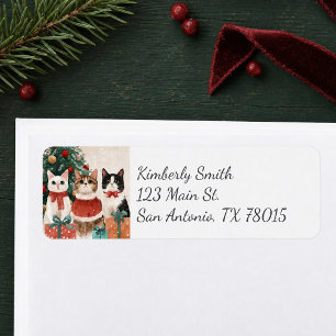 Watercolor Kerstkatten Retouradres Etiket