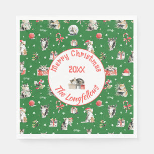 Watercolor Kerstkatten Whimisical Servet