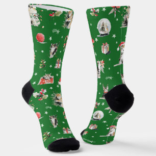 Watercolor Kerstkatten Whimisical Sokken