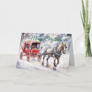 Watercolor kerstkoets feestdagen kaart