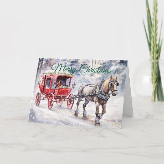 Watercolor kerstkoets feestdagen kaart (Voorkant)
