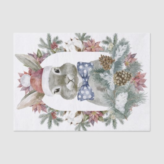 Watercolor Kerstkonijn Met Stippenboog Tissuepapier (Voorkant)
