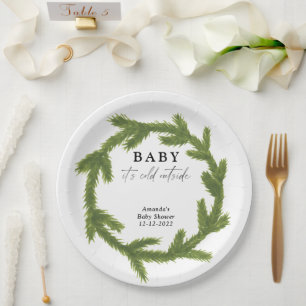 Watercolor Kerstkrans baby shower Papieren Bordje