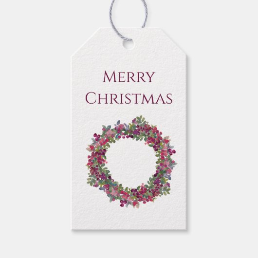 Watercolor kerstkrans met bessen cadeaulabel (Voorkant)