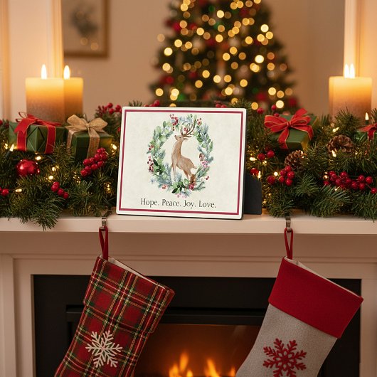 Watercolor kerstkrans met herten op maat fotoplaat