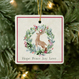Watercolor kerstkrans met herten op maat  keramisch ornament