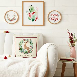 Watercolor kerstkrans met herten op maat kussen