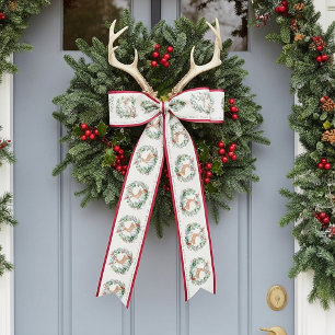 Watercolor kerstkrans met herten op maat satijnen lint