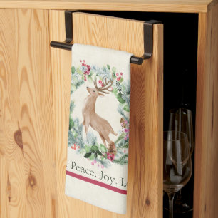 Watercolor kerstkrans met herten op maat  theedoek