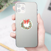 Watercolor Kerstkrans met Rode Strik en Bessen Sticker (Telefoon)