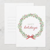 Watercolor Kerstkrans – Prettige Feestdagen Minima Feestdagenkaart (Voorkant / Achterkant)