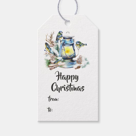 Watercolor Kerstlantaarn Cadeaulabel (Voorkant)