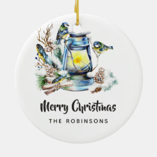Watercolor Kerstlantaarn Familie Foto Keramisch Ornament