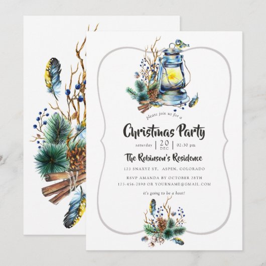 Watercolor Kerstlantaarn Feest Kaart (Voorkant / Achterkant)