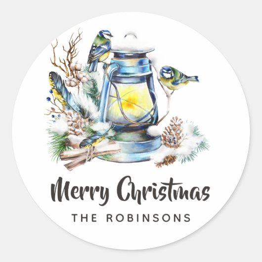 Watercolor Kerstlantaarn Ronde Sticker (Voorkant)