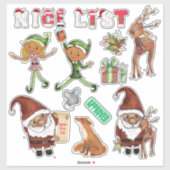 Watercolor Kerstman Elfjes Kerst Maatwerk Knipwerk Sticker (Vel)