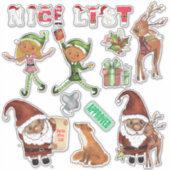 Watercolor Kerstman Elfjes Kerst Maatwerk Knipwerk Sticker (Voorkant)